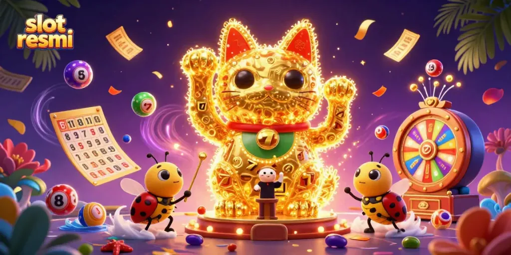 Experience winning moments with slot resmi as golden fireflies and vibrant casino elements entertain players.