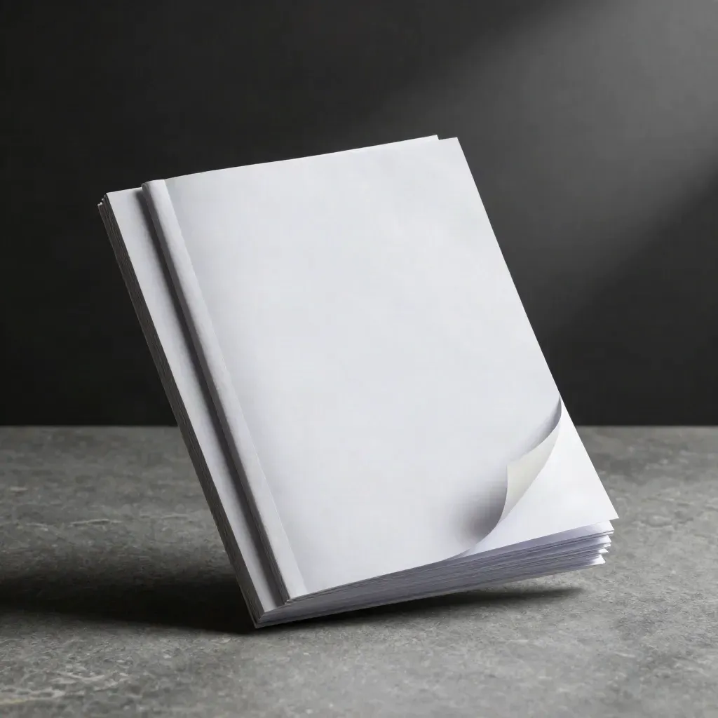 Floating tariff dossier with tabbed inserts on stone, lit by a cool beam.