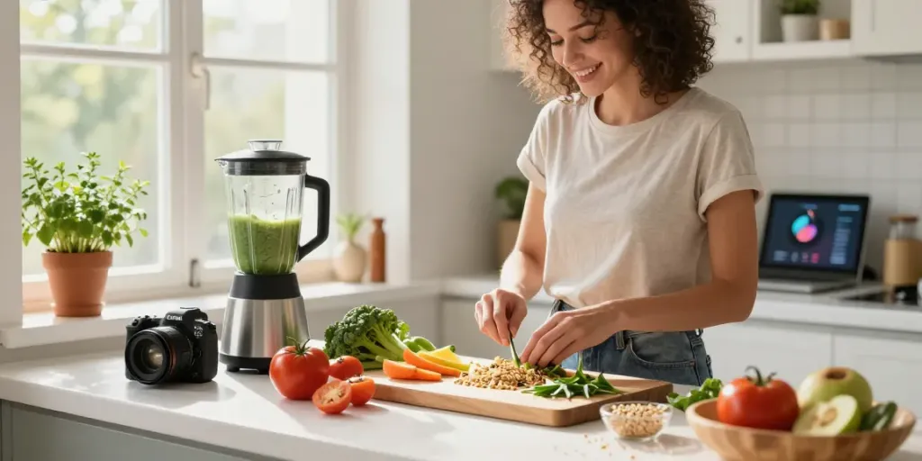 Healthy meal preparation with rokok88 lifestyle choices in a bright kitchen.